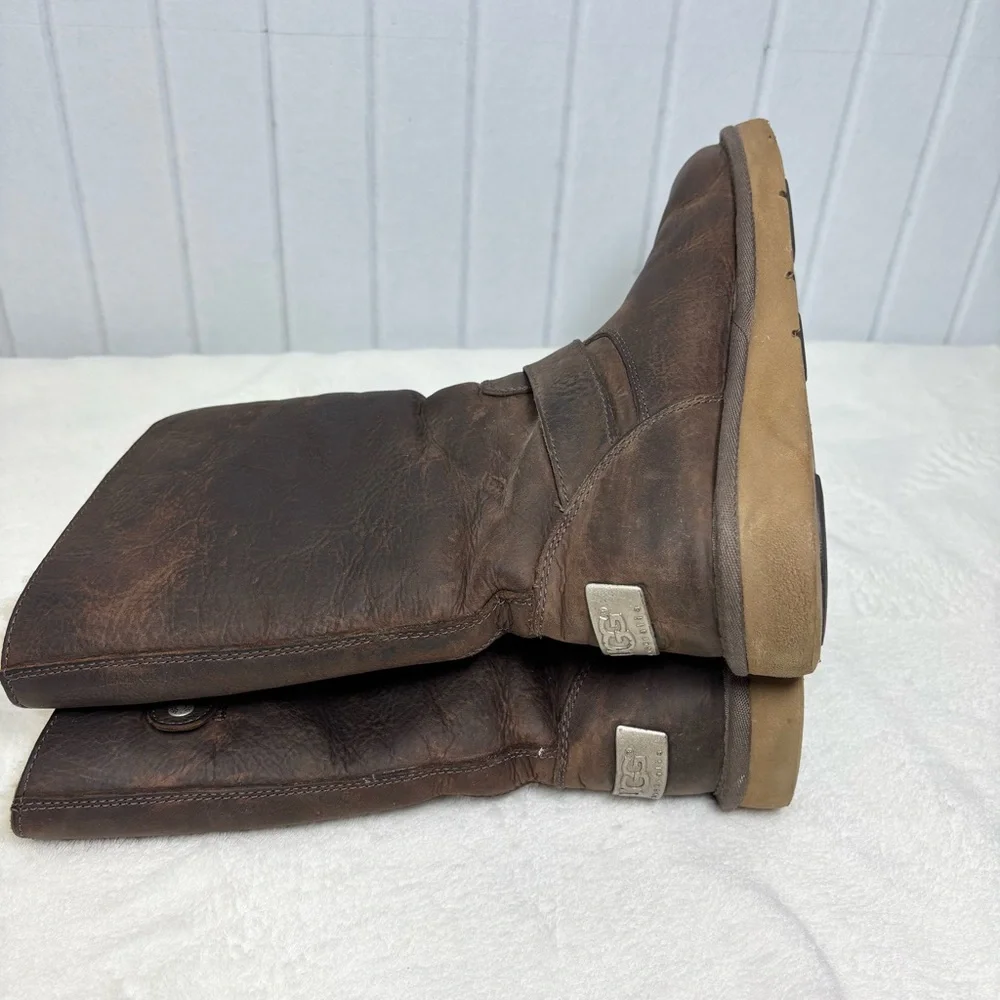 UGG Brown‎ Chocolate Leather Boots with Buckle Size 5